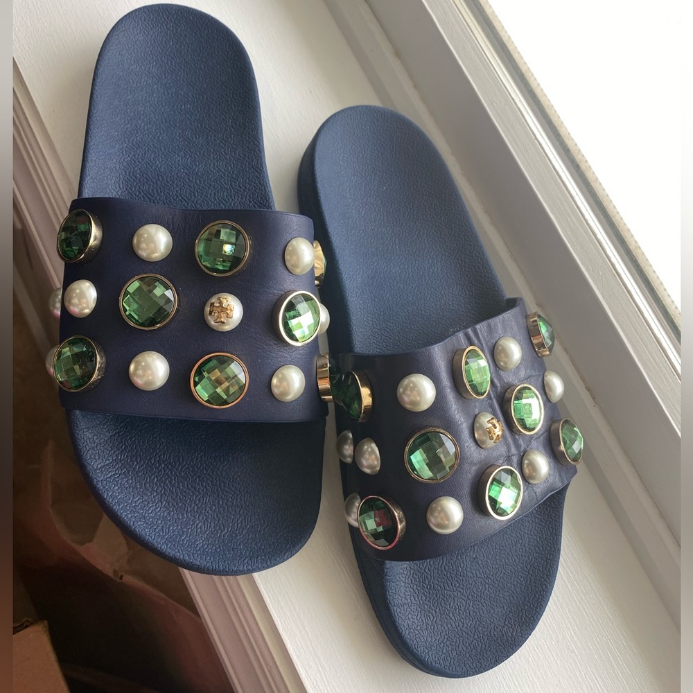 Tory Burch Vail Jeweled Flat Slide Sandal